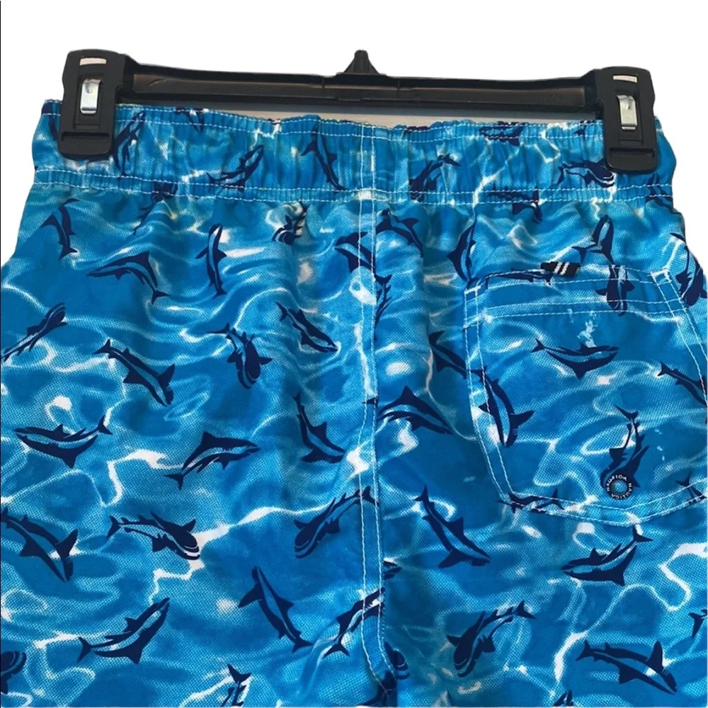 Nautical Shark Print Boys’ Turquoise Swim Trunks